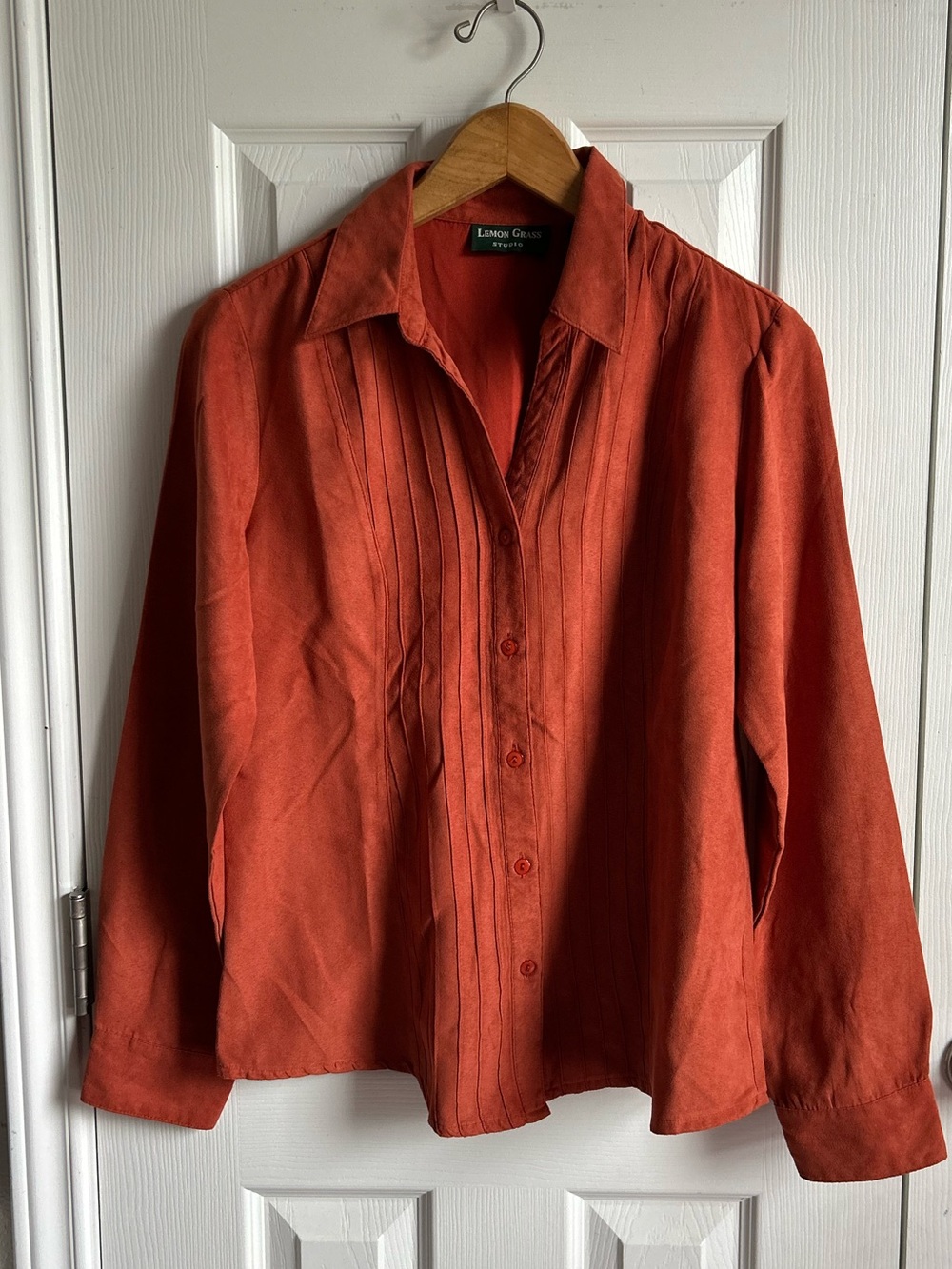 Lemon Grass burnt orange collared long sleeve button down shirt